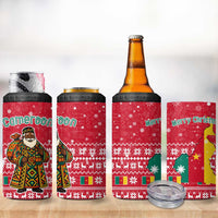 Cameroon Christmas 4 in 1 Can Cooler Tumbler with Red Snowflake Pattern Traditional Santa and Map Motif - Wonder Print Shop