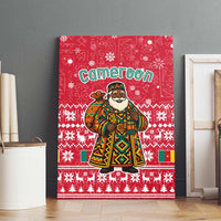 Cameroon Christmas Canvas Wall Art with Red Snowflake Pattern Traditional Santa and Map Motif - Wonder Print Shop