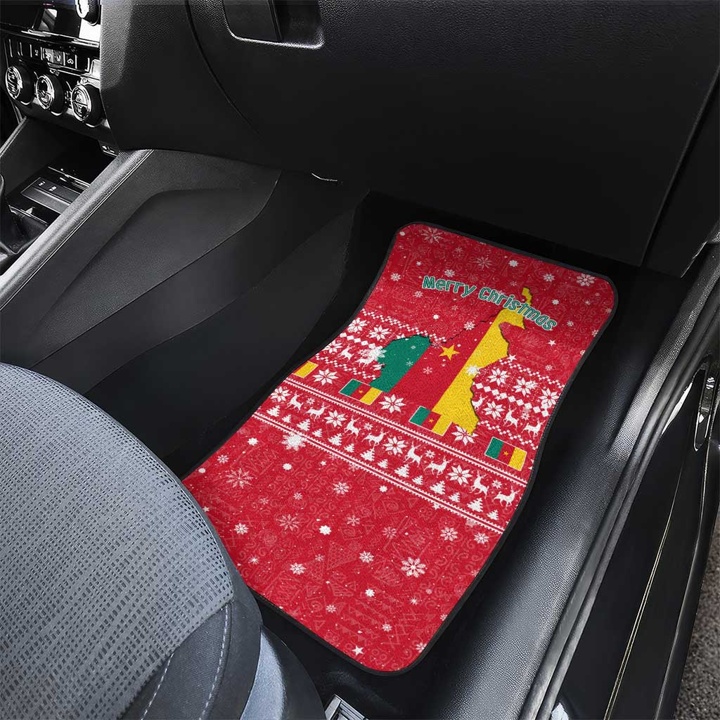 Cameroon Christmas Car Mats with Red Snowflake Pattern Traditional Santa and Map Motif - Wonder Print Shop