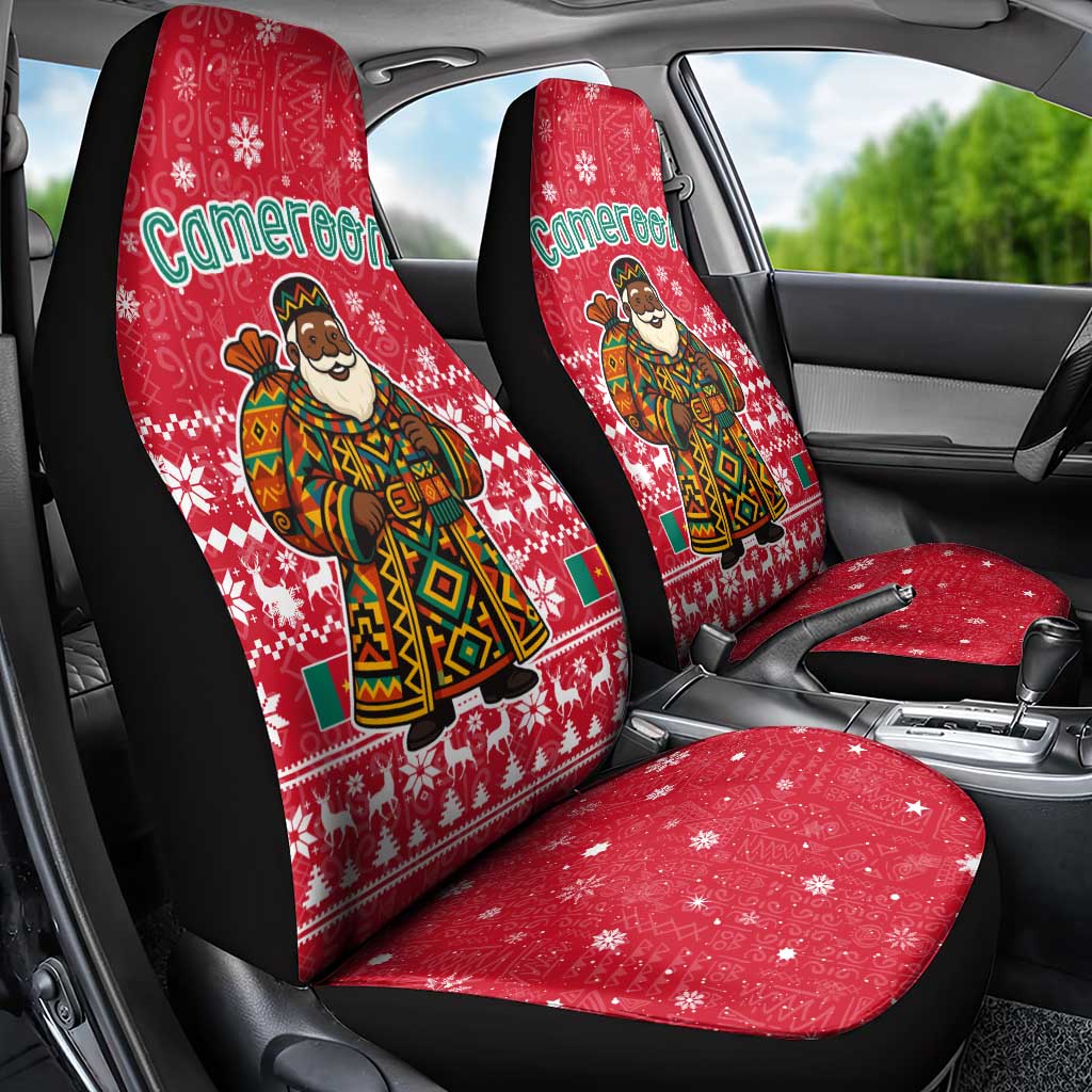 Cameroon Christmas Car Seat Cover with Red Snowflake Pattern Traditional Santa and Map Motif - Wonder Print Shop