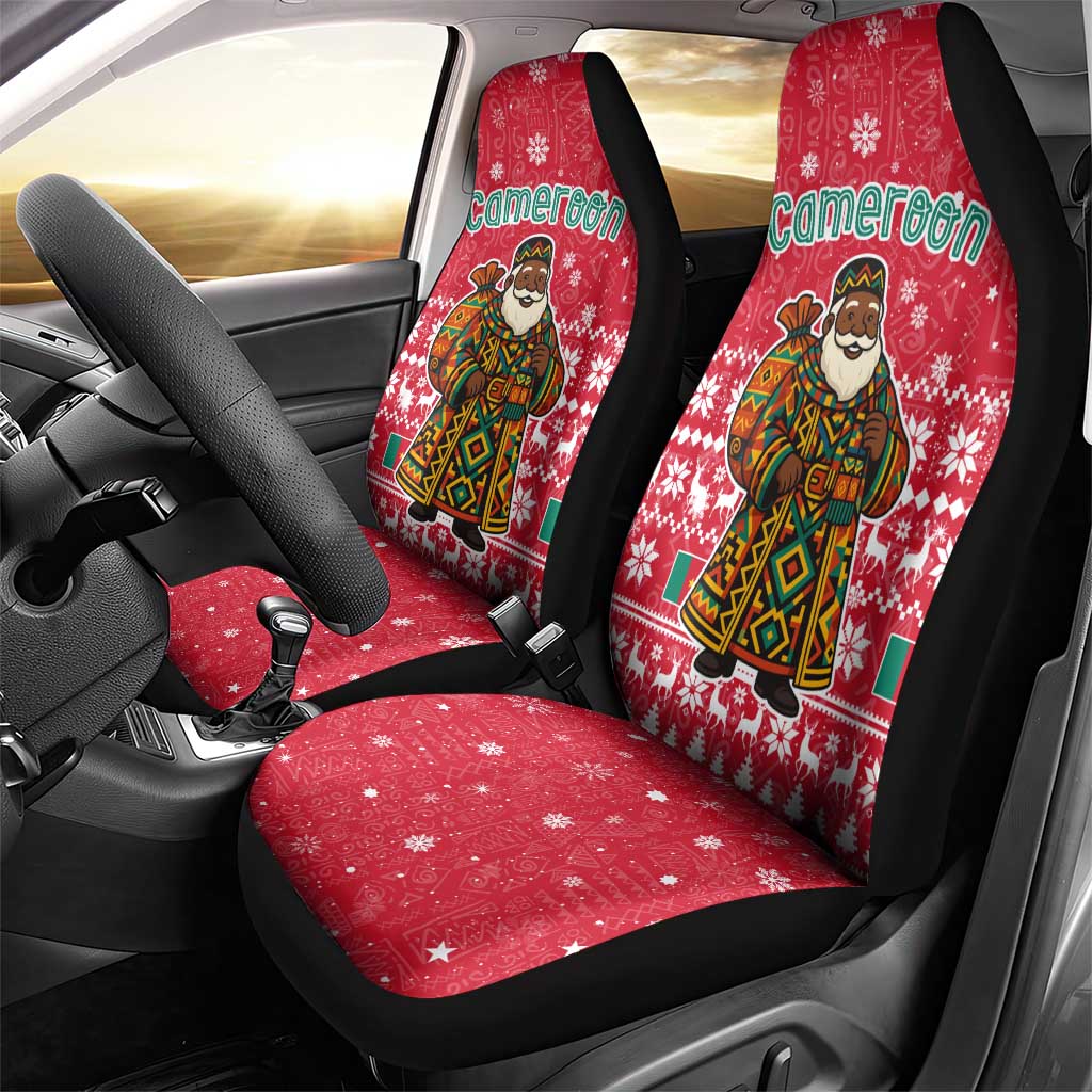 Cameroon Christmas Car Seat Cover with Red Snowflake Pattern Traditional Santa and Map Motif - Wonder Print Shop