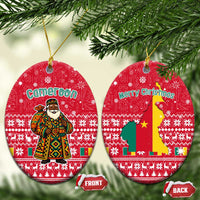 Cameroon Christmas Ceramic Ornament with Red Snowflake Pattern Traditional Santa and Map Motif - Wonder Print Shop