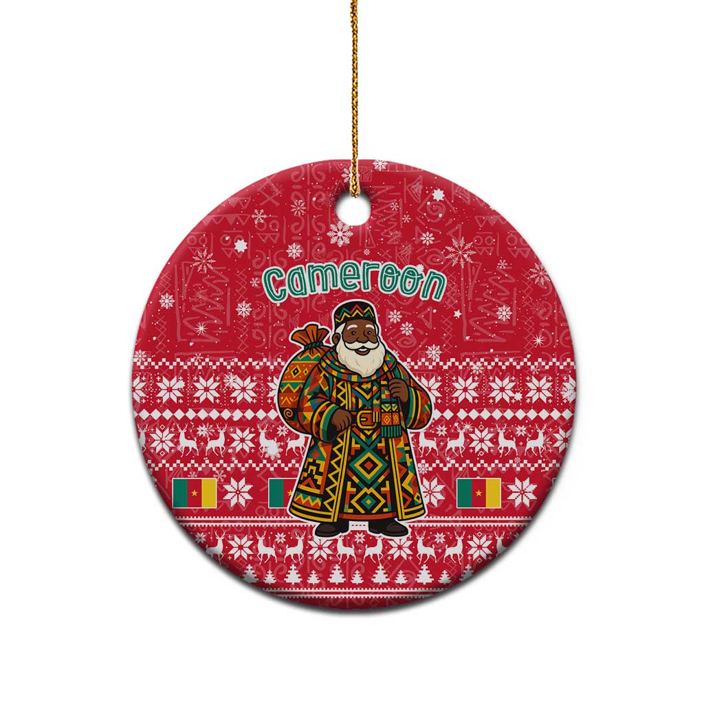 Cameroon Christmas Ceramic Ornament with Red Snowflake Pattern Traditional Santa and Map Motif - Wonder Print Shop