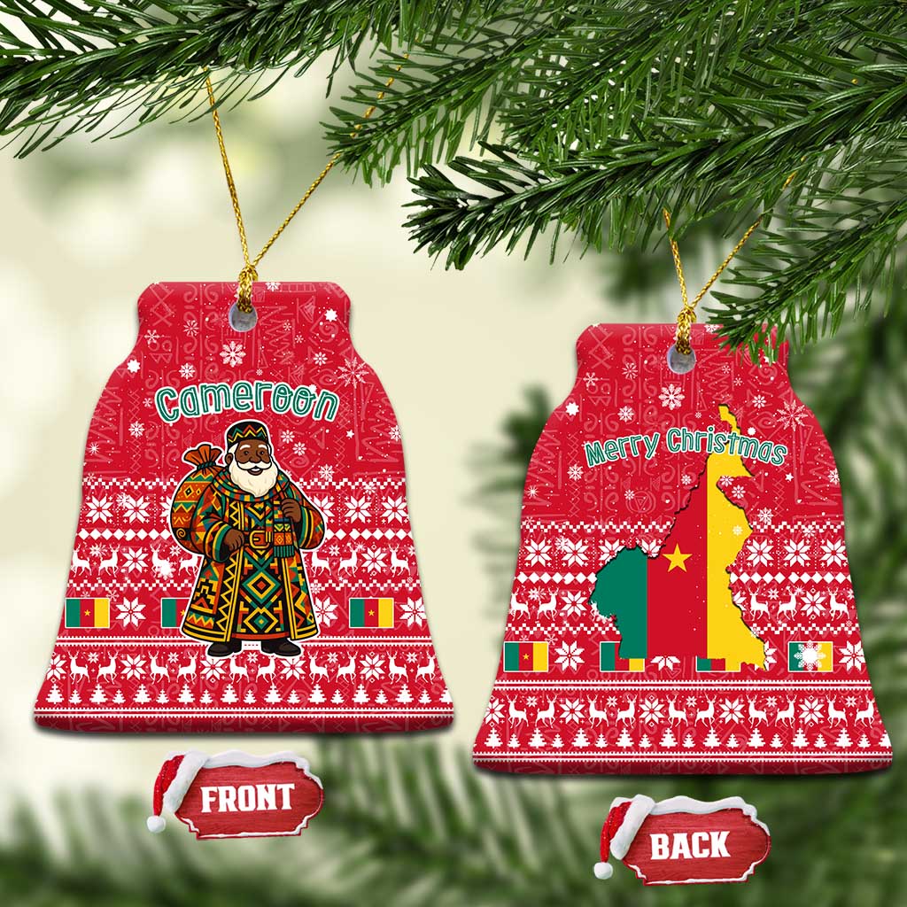 Cameroon Christmas Ceramic Ornament with Red Snowflake Pattern Traditional Santa and Map Motif - Wonder Print Shop