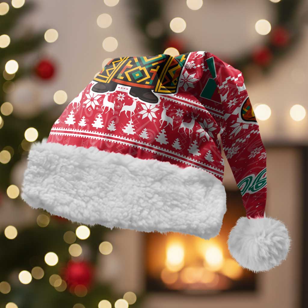 Cameroon Christmas Santa Hat with Red Snowflake Pattern Traditional Santa and Map Motif - Wonder Print Shop