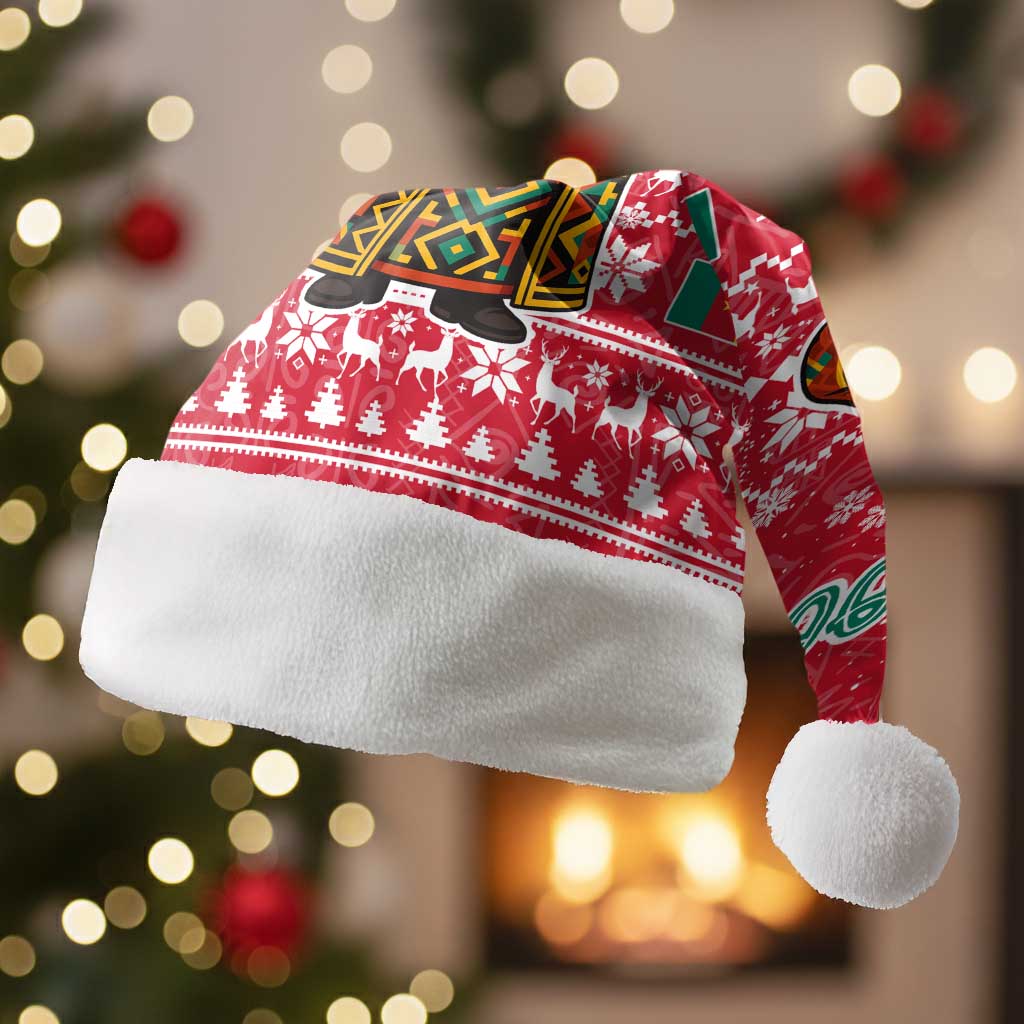 Cameroon Christmas Santa Hat with Red Snowflake Pattern Traditional Santa and Map Motif - Wonder Print Shop