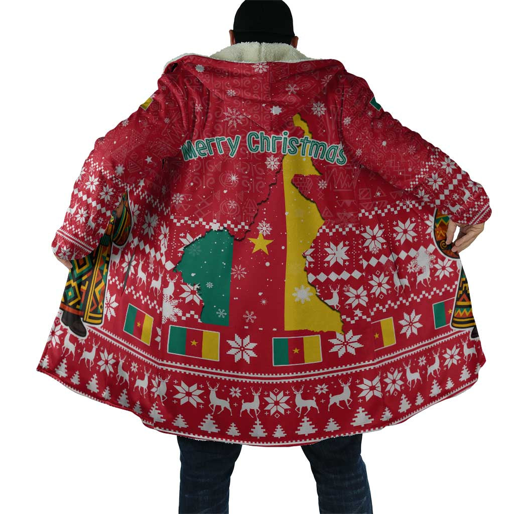 Cameroon Christmas Cloak with Red Snowflake Pattern Traditional Santa and Map Motif - Wonder Print Shop