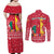 Cameroon Christmas Couples Matching Off Shoulder Maxi Dress and Long Sleeve Button Shirt with Red Snowflake Pattern Traditional Santa and Map Motif - Wonder Print Shop