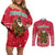 Cameroon Christmas Couples Matching Off Shoulder Short Dress and Long Sleeve Button Shirt with Red Snowflake Pattern Traditional Santa and Map Motif - Wonder Print Shop