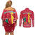 Cameroon Christmas Couples Matching Off Shoulder Short Dress and Long Sleeve Button Shirt with Red Snowflake Pattern Traditional Santa and Map Motif - Wonder Print Shop