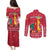 Cameroon Christmas Couples Matching Puletasi and Long Sleeve Button Shirt with Red Snowflake Pattern Traditional Santa and Map Motif - Wonder Print Shop