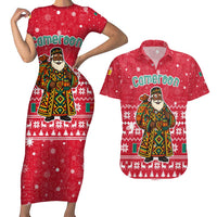 Cameroon Christmas Couples Matching Short Sleeve Bodycon Dress and Hawaiian Shirt with Red Snowflake Pattern Traditional Santa and Map Motif - Wonder Print Shop