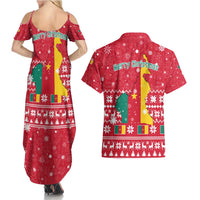 Cameroon Christmas Couples Matching Summer Maxi Dress and Hawaiian Shirt with Red Snowflake Pattern Traditional Santa and Map Motif - Wonder Print Shop