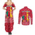 Cameroon Christmas Couples Matching Summer Maxi Dress and Long Sleeve Button Shirt with Red Snowflake Pattern Traditional Santa and Map Motif - Wonder Print Shop