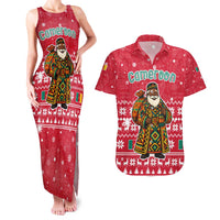 Cameroon Christmas Couples Matching Tank Maxi Dress and Hawaiian Shirt with Red Snowflake Pattern Traditional Santa and Map Motif - Wonder Print Shop