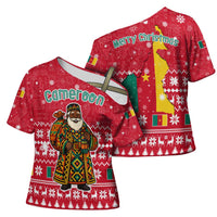 Cameroon Christmas Cross Shoulder Shirt with Red Snowflake Pattern Traditional Santa and Map Motif - Wonder Print Shop