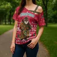 Cameroon Christmas Cross Shoulder Shirt with Red Snowflake Pattern Traditional Santa and Map Motif - Wonder Print Shop