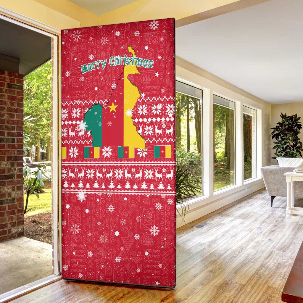 Cameroon Christmas Door Cover with Red Snowflake Pattern Traditional Santa and Map Motif - Wonder Print Shop