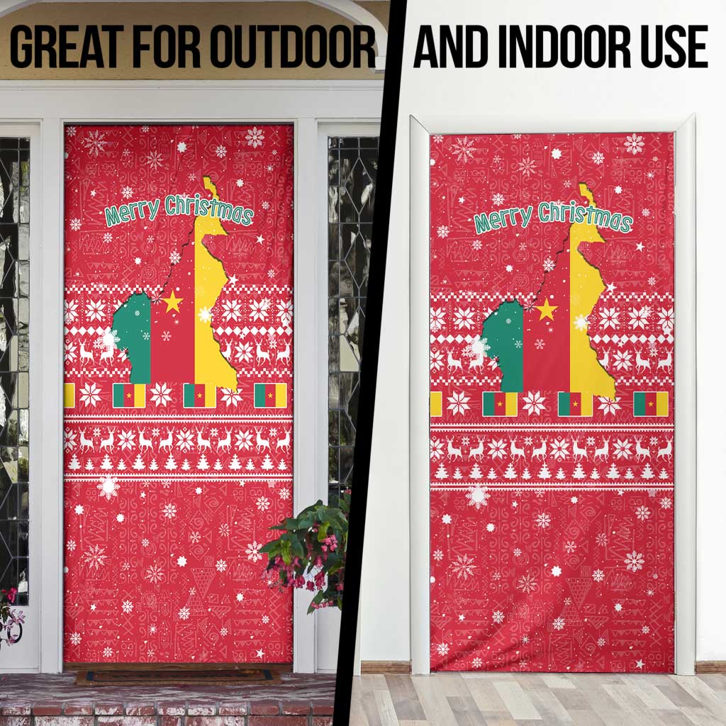 Cameroon Christmas Door Cover with Red Snowflake Pattern Traditional Santa and Map Motif - Wonder Print Shop