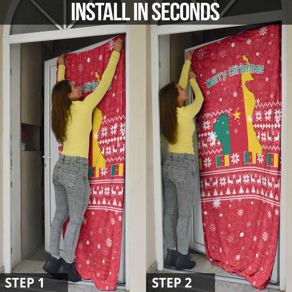 Cameroon Christmas Door Cover with Red Snowflake Pattern Traditional Santa and Map Motif - Wonder Print Shop