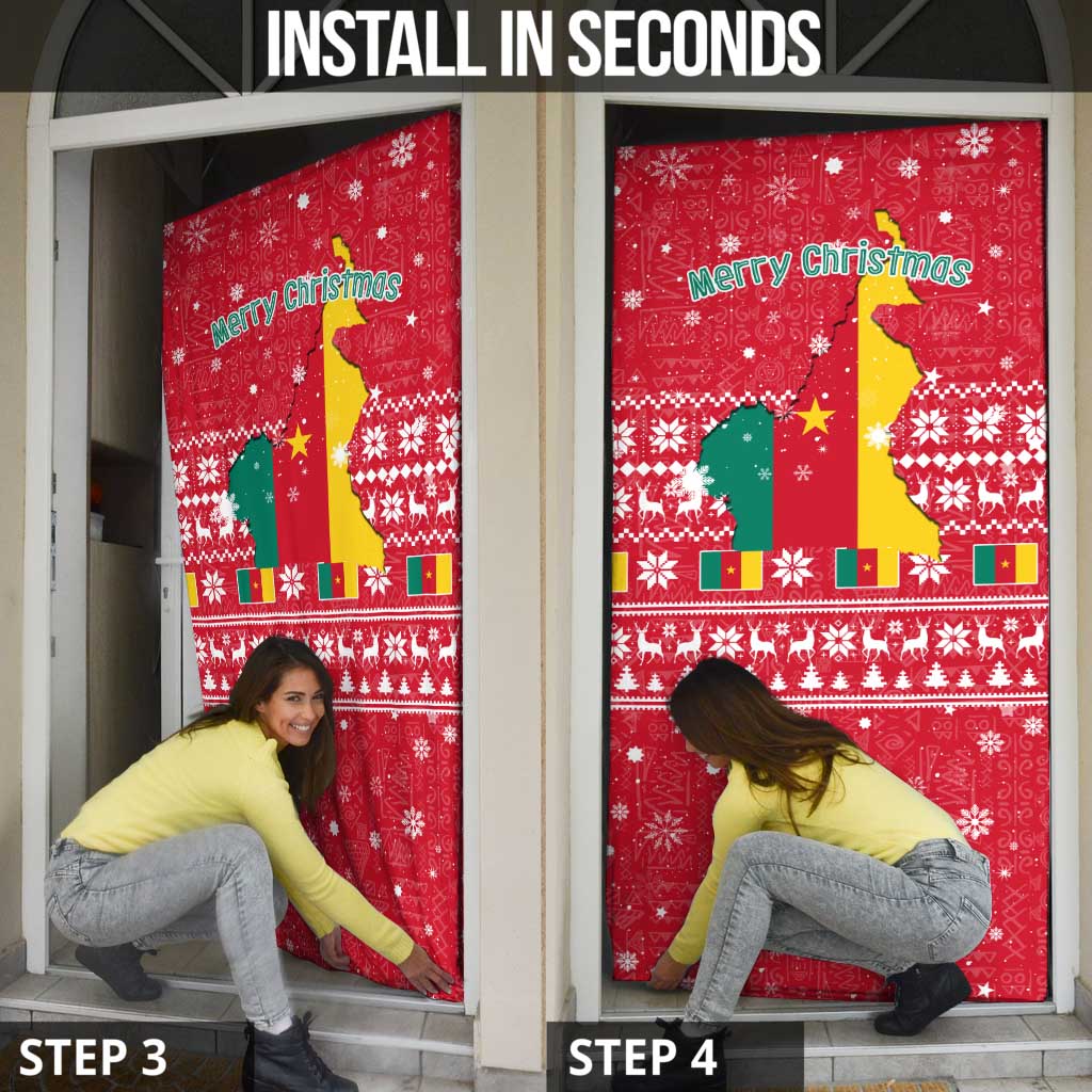 Cameroon Christmas Door Cover with Red Snowflake Pattern Traditional Santa and Map Motif - Wonder Print Shop