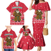 Cameroon Christmas Family Matching Mermaid Dress and Hawaiian Shirt with Red Snowflake Pattern Traditional Santa and Map Motif - Wonder Print Shop