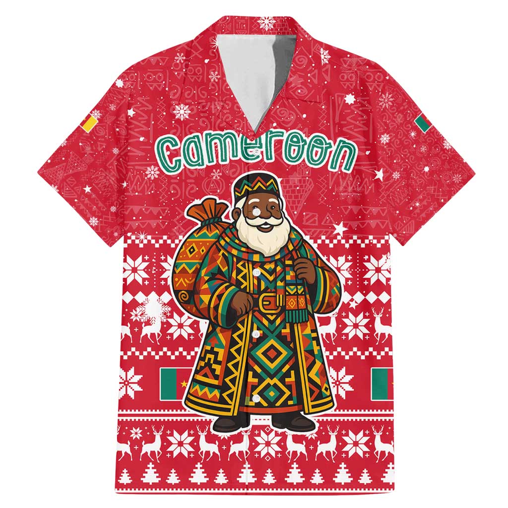 Cameroon Christmas Family Matching Mermaid Dress and Hawaiian Shirt with Red Snowflake Pattern Traditional Santa and Map Motif - Wonder Print Shop