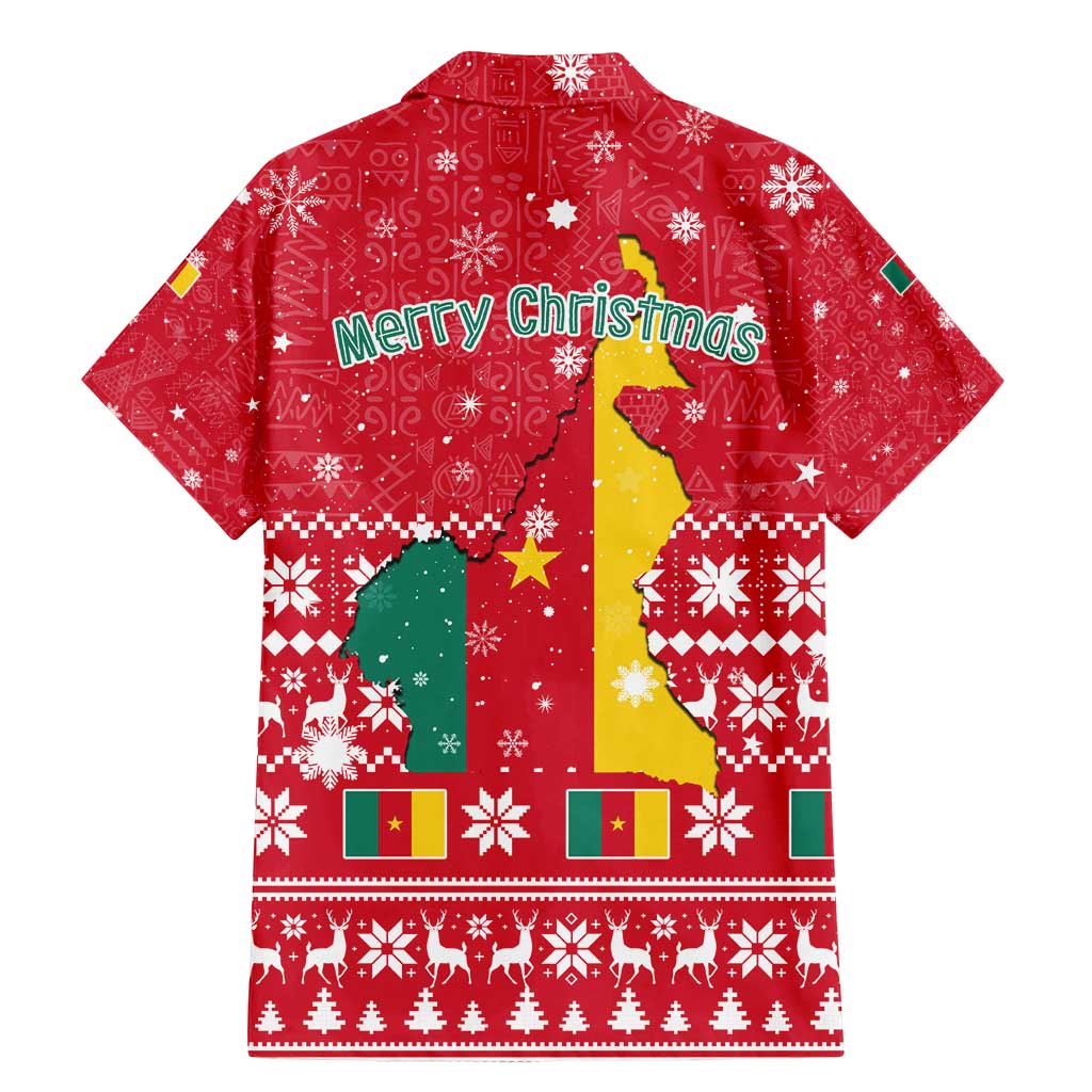 Cameroon Christmas Family Matching Mermaid Dress and Hawaiian Shirt with Red Snowflake Pattern Traditional Santa and Map Motif - Wonder Print Shop