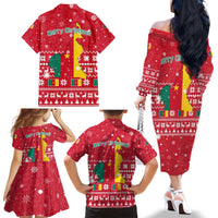 Cameroon Christmas Family Matching Off The Shoulder Long Sleeve Dress and Hawaiian Shirt with Red Snowflake Pattern Traditional Santa and Map Motif - Wonder Print Shop
