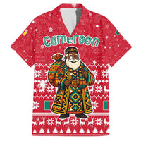 Cameroon Christmas Family Matching Off The Shoulder Long Sleeve Dress and Hawaiian Shirt with Red Snowflake Pattern Traditional Santa and Map Motif - Wonder Print Shop