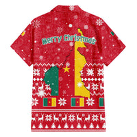 Cameroon Christmas Family Matching Off The Shoulder Long Sleeve Dress and Hawaiian Shirt with Red Snowflake Pattern Traditional Santa and Map Motif - Wonder Print Shop