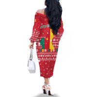 Cameroon Christmas Family Matching Off The Shoulder Long Sleeve Dress and Hawaiian Shirt with Red Snowflake Pattern Traditional Santa and Map Motif - Wonder Print Shop