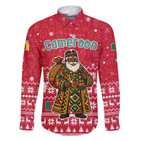 Cameroon Christmas Family Matching Off Shoulder Maxi Dress and Hawaiian Shirt with Red Snowflake Pattern Traditional Santa and Map Motif - Wonder Print Shop