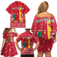 Cameroon Christmas Family Matching Off Shoulder Short Dress and Hawaiian Shirt with Red Snowflake Pattern Traditional Santa and Map Motif - Wonder Print Shop