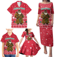 Cameroon Christmas Family Matching Puletasi and Hawaiian Shirt with Red Snowflake Pattern Traditional Santa and Map Motif - Wonder Print Shop