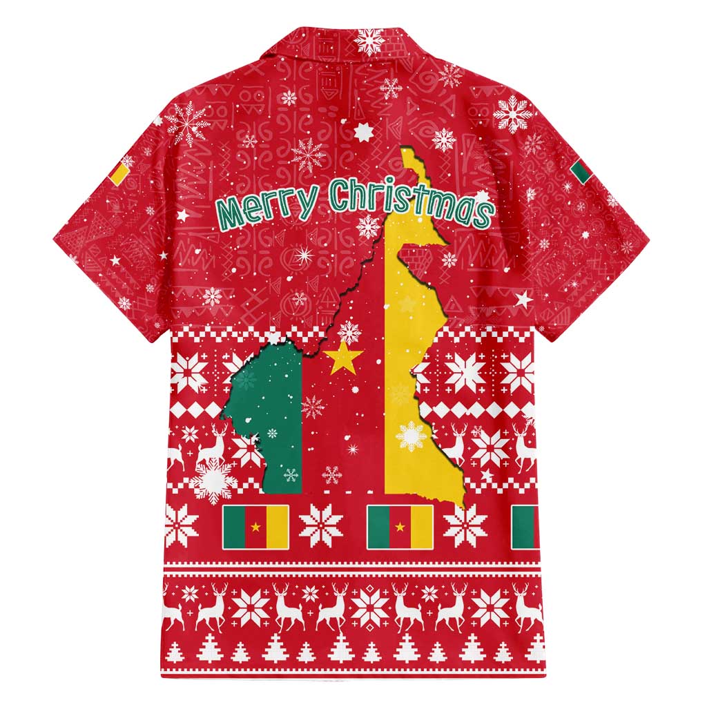 Cameroon Christmas Family Matching Puletasi and Hawaiian Shirt with Red Snowflake Pattern Traditional Santa and Map Motif - Wonder Print Shop
