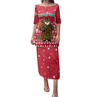 Cameroon Christmas Family Matching Puletasi and Hawaiian Shirt with Red Snowflake Pattern Traditional Santa and Map Motif - Wonder Print Shop