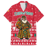 Cameroon Christmas Family Matching Short Sleeve Bodycon Dress and Hawaiian Shirt with Red Snowflake Pattern Traditional Santa and Map Motif - Wonder Print Shop