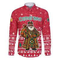 Cameroon Christmas Family Matching Short Sleeve Bodycon Dress and Hawaiian Shirt with Red Snowflake Pattern Traditional Santa and Map Motif - Wonder Print Shop