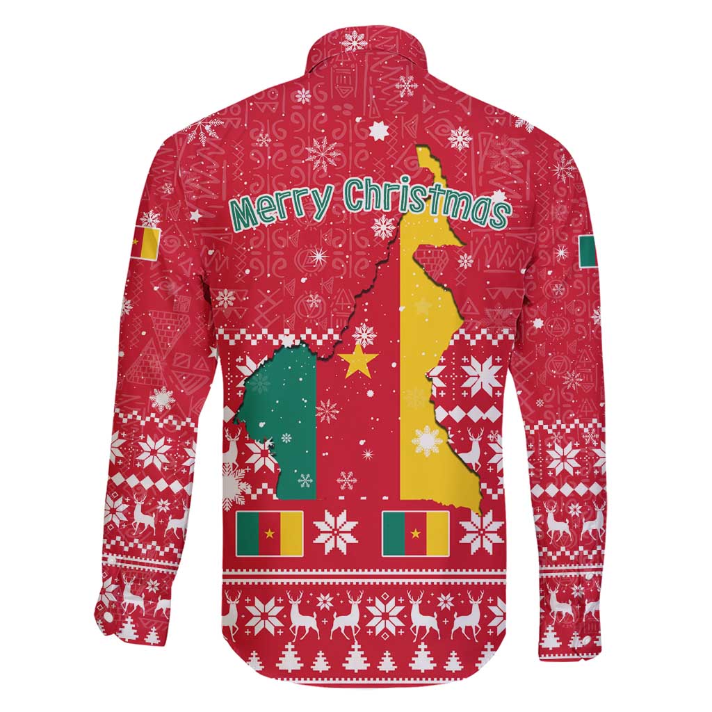 Cameroon Christmas Family Matching Short Sleeve Bodycon Dress and Hawaiian Shirt with Red Snowflake Pattern Traditional Santa and Map Motif - Wonder Print Shop