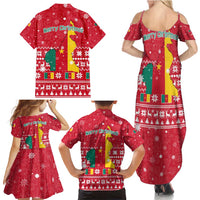 Cameroon Christmas Family Matching Summer Maxi Dress and Hawaiian Shirt with Red Snowflake Pattern Traditional Santa and Map Motif - Wonder Print Shop