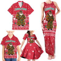 Cameroon Christmas Family Matching Tank Maxi Dress and Hawaiian Shirt with Red Snowflake Pattern Traditional Santa and Map Motif - Wonder Print Shop