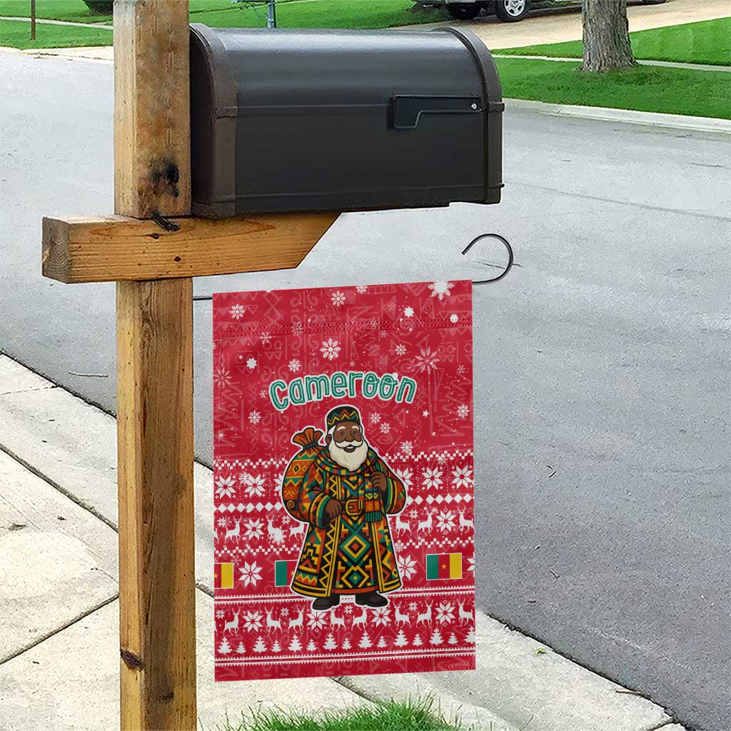 Cameroon Christmas Garden Flag with Red Snowflake Pattern Traditional Santa and Map Motif - Wonder Print Shop