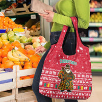 Cameroon Christmas Grocery Bag with Red Snowflake Pattern Traditional Santa and Map Motif - Wonder Print Shop