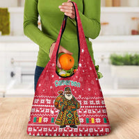 Cameroon Christmas Grocery Bag with Red Snowflake Pattern Traditional Santa and Map Motif - Wonder Print Shop