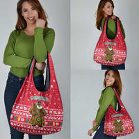 Cameroon Christmas Grocery Bag with Red Snowflake Pattern Traditional Santa and Map Motif - Wonder Print Shop