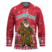 Cameroon Christmas Hockey Jersey with Red Snowflake Pattern Traditional Santa and Map Motif - Wonder Print Shop