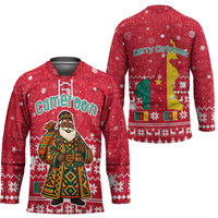 Cameroon Christmas Hockey Jersey with Red Snowflake Pattern Traditional Santa and Map Motif - Wonder Print Shop
