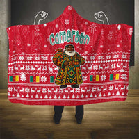 Cameroon Christmas Hooded Blanket with Red Snowflake Pattern Traditional Santa and Map Motif - Wonder Print Shop