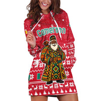 Cameroon Christmas Hoodie Dress with Red Snowflake Pattern Traditional Santa and Map Motif - Wonder Print Shop